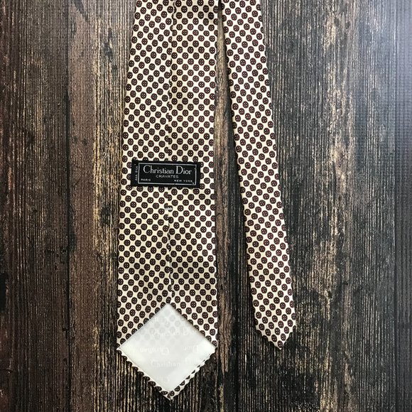 CHRISTIAN DIOR Floral Print Neck Tie Cravat 100% Silk Polka Dot Red Ivory $235 - Picture 3 of 6